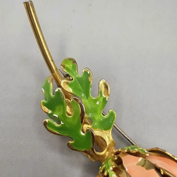 Lot Enamel Flower Brooch Pin (3) Gold Tone Pink Peach White Rose Floral Giovanni - Picture 4 of 13